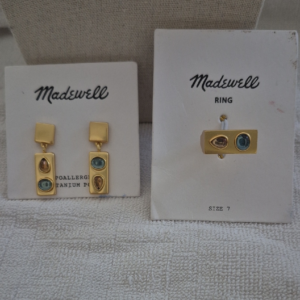 Madewell Gold and Blue Earring and Ring Set